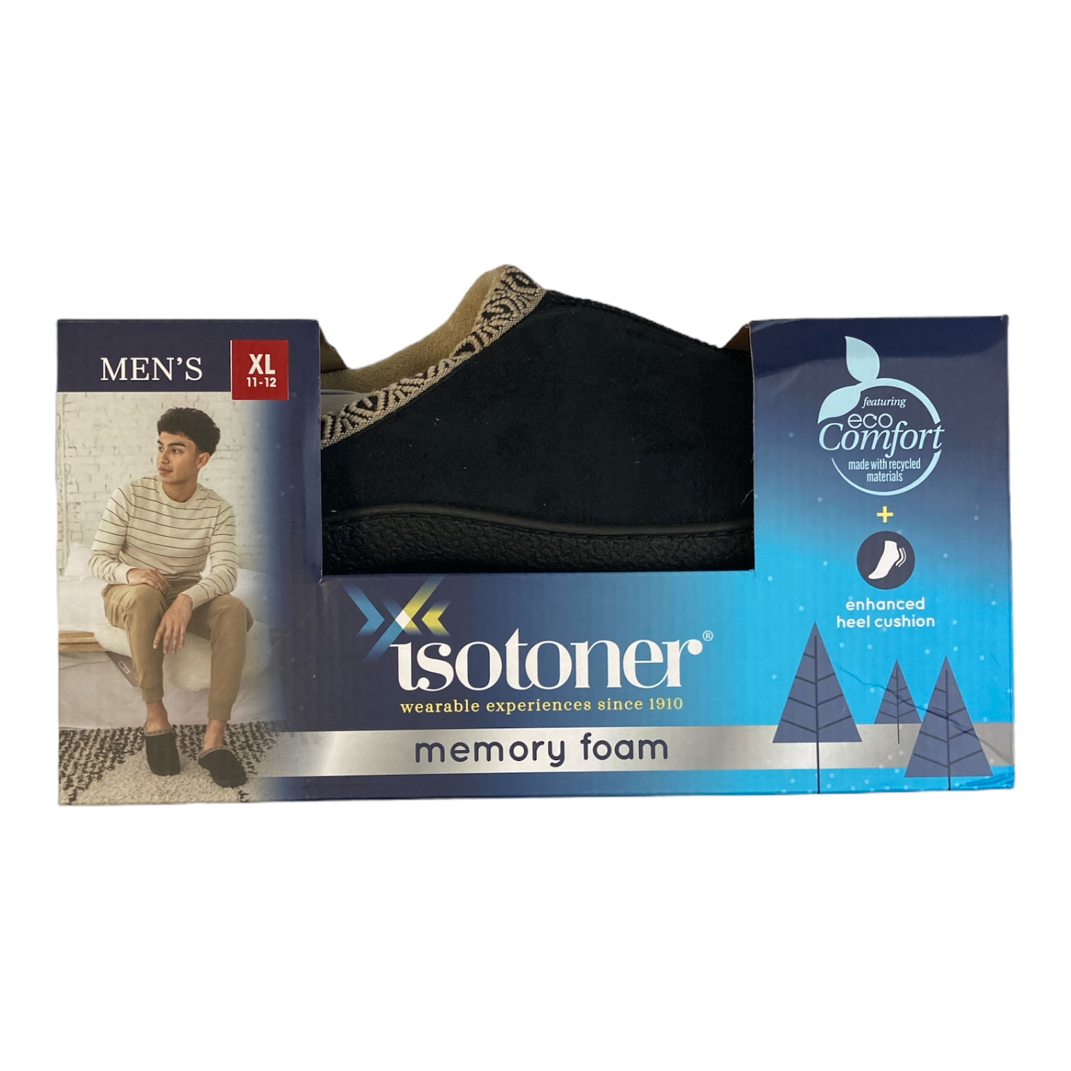 ISOTONER Slippers Mens Size 11 12 Black Slip On Plush Lined Gel Memory Foam Men main image 2