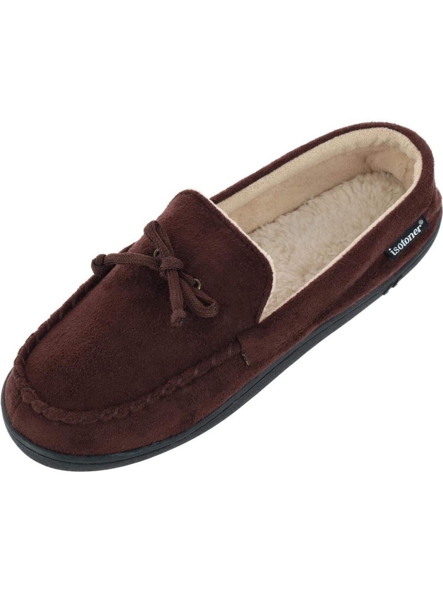 Isotoner Men s Whipstitch Gel Infused Moccasins Dark Chocolate Ankle High Slipper 10.5M