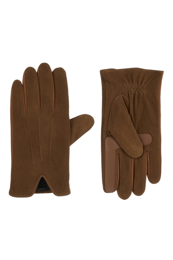 Signature Mens Suede 3 Draw Touchscreen Gloves Brown Cognac Large