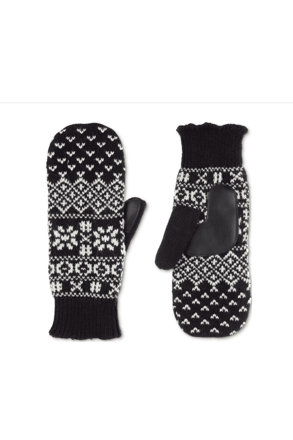 Signature Nordic Fair Isle Water Repellent Knit Mittens - Black