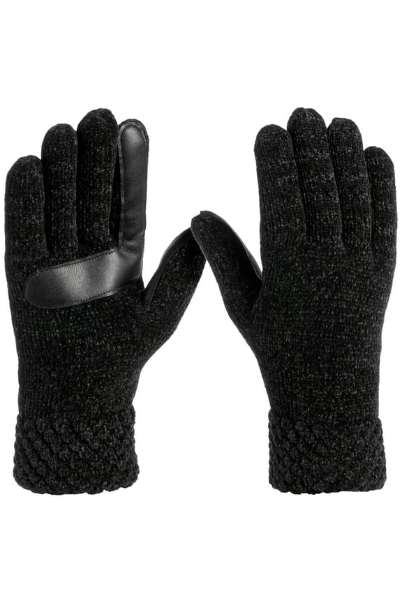 Signature Women's Chenille Cable-Knit Gloves in Black, One Size, $44