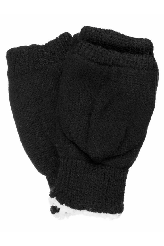 Smart Dri Womens Black Sherpasoft Fingerless Gloves Convertible Mittens