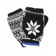 Isotoner Smart Dri Womens Black Snowflake Fingerless Gloves Convertible Mittens