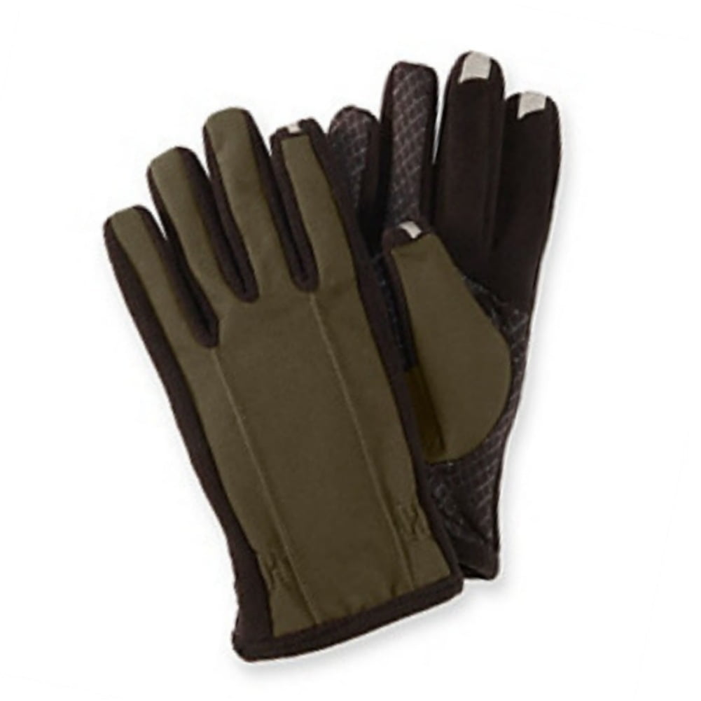Isotoner Smart Touch Mens Khaki Green Touchscreen Gloves for