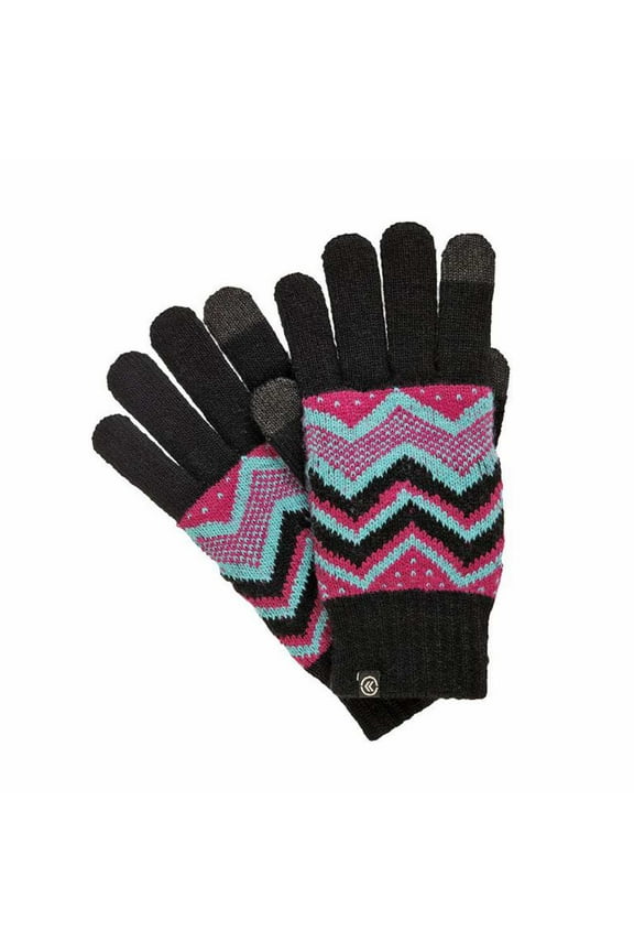 Smart Touch Womens Black Knit Zig Zag Tech Gloves Smartouch Texting