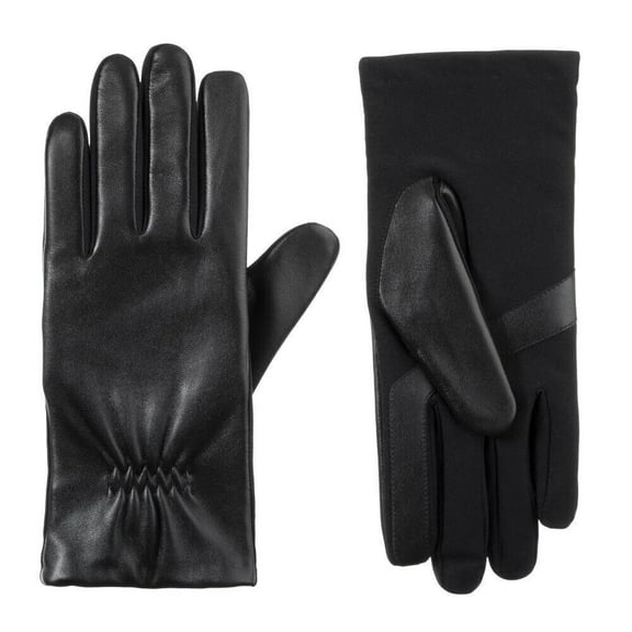 Isotoner Stretch Leather with Gathered Wrist Gloves - 30568 (Black, S/M)