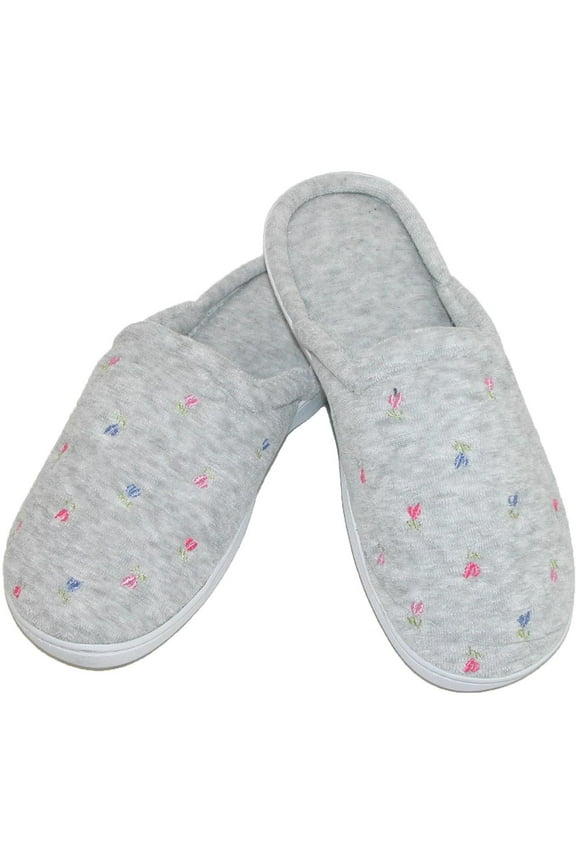 Terry Scalloped Embroidered Clog Slippers (Women)