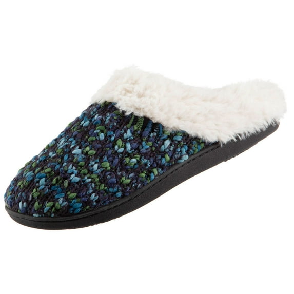 Isotoner Women Memory Foam Hoodback Faux Fur Slip-On Slippers