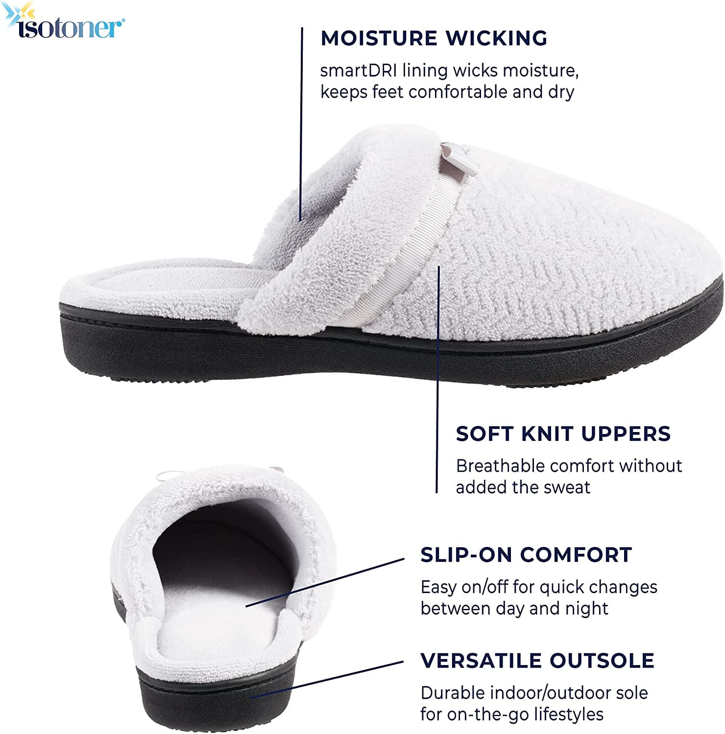 Isotoner Women's Chevron Slip On Clog Slippers with Moisture Wicking ...