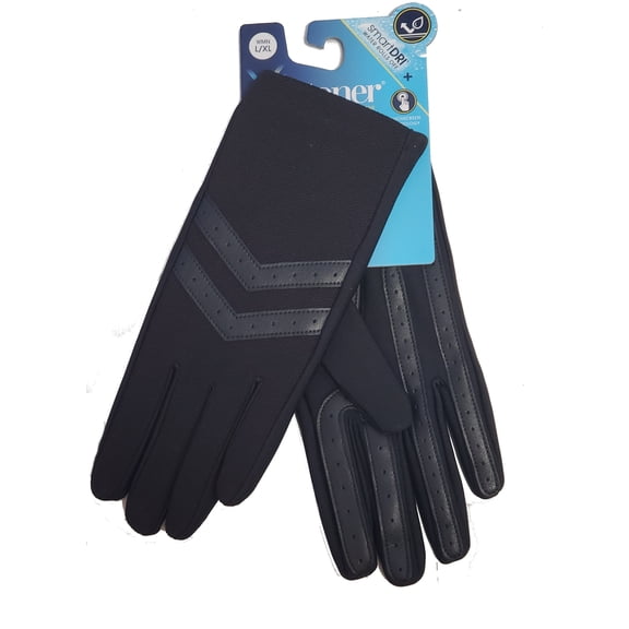 Isotoner Women's Chevron Spandex Gloves smartDri and smarTouch Black NEW L/XL