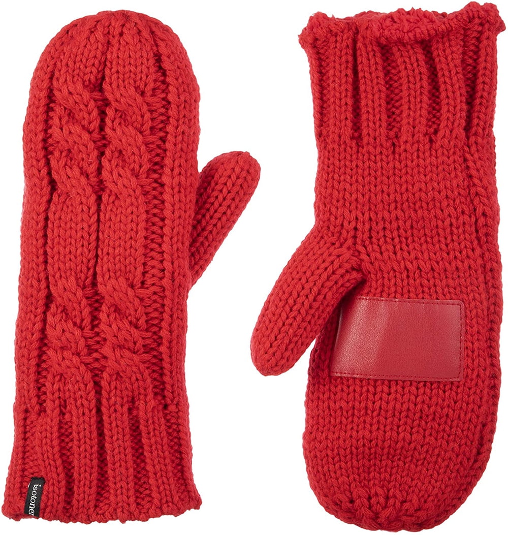 Isotoner Women’s Chunky Cable Knit Mittens (Red) 30010