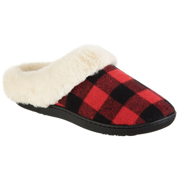 Isotoner Women's Eco-Comfort Memory Foam Faux Fur Indoor/Outdoor Slipper (Buffalo Plaid, M(7.5-8))