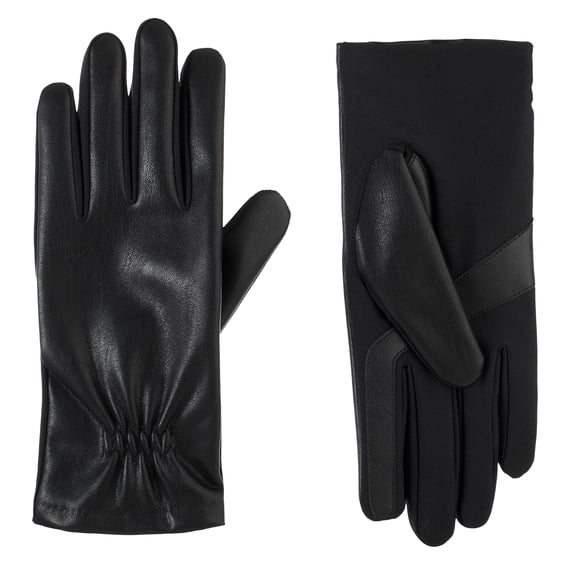 Isotoner Women's Stretch Faux Leather Touchscreen Winter Gloves, L/XL, Black