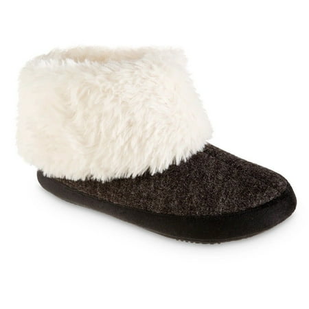 Isotoner Women's Heather Knit Marisol Boot ECO Comfort Slippers - 8528 (Black, S)
