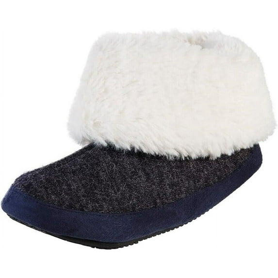 Isotoner Women's Heather Knit Marisol Boot ECO Comfort Slippers - 8528 (Navy/Blue, S)