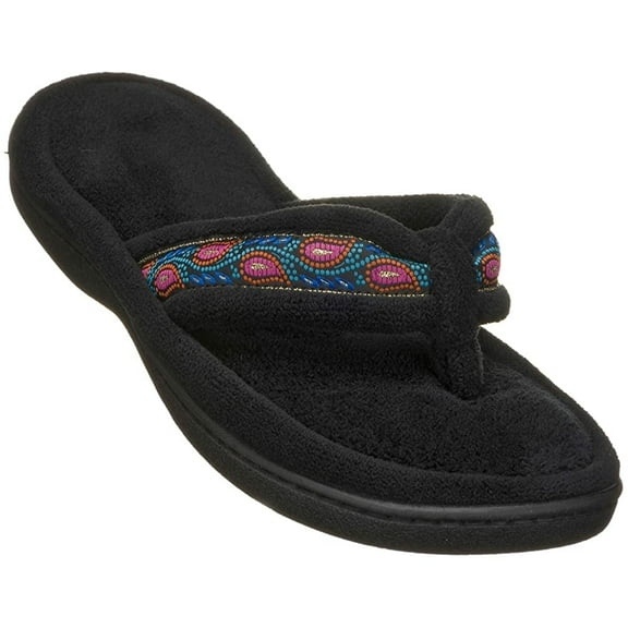 Isotoner Women's Microterry Greta Open Toe Thong Slippers, Black XL (9.5-10)