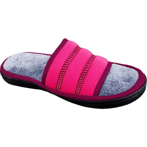 Isotoner Women's Microterry Jersey Selena Open Toe Slide Slipper , Pink, 6.5-7