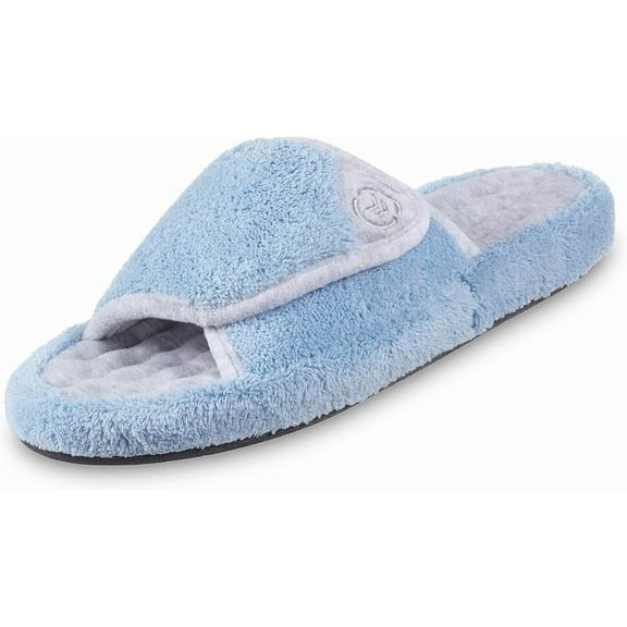 Isotoner Women’s Microterry Pillowstep Slide Slipper, Blue Moon, 7.5-8