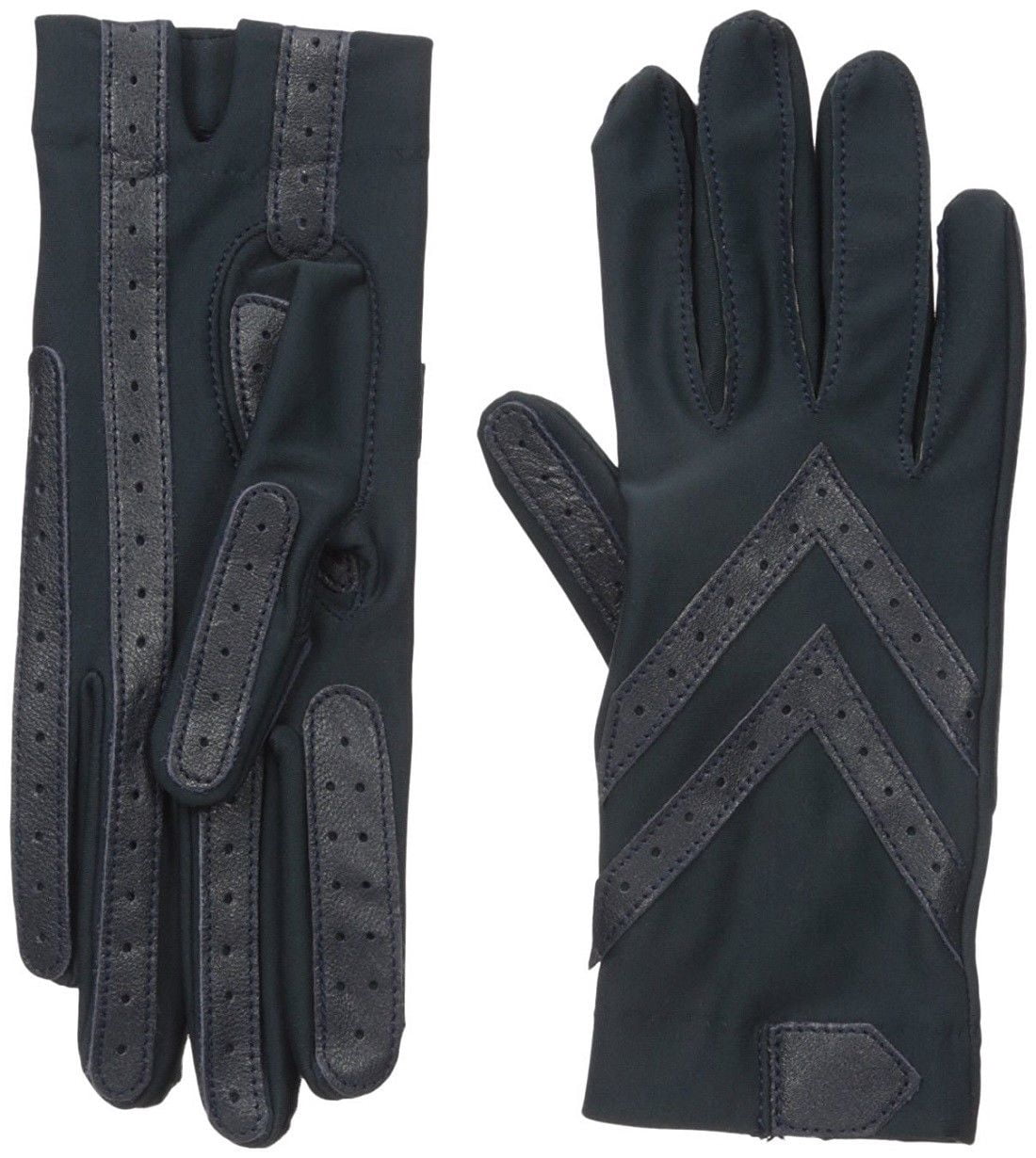 Isotoner Women's Spandex Shortie Gloves with Leather Palm Strips, Navy