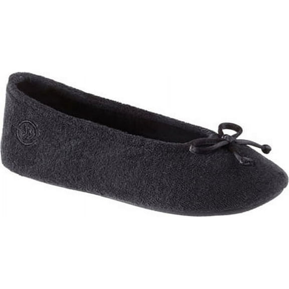 Isotoner Women's Terry Ballet Flat w/ Satin Bow, Black, Small (5-6)