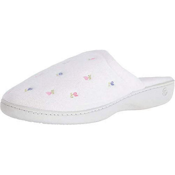 Isotoner Women's Terry Slip on Clog Slipper with Memory Foam - 96005 (White, 9.5 - 10)