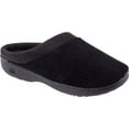 thumbnail image 1 of Isotoner Women's Terry and Satin Slip on Cushioned Slipper with Memory Foam for Indoor/Outdoor Comfort Flat Sandals BLK-7/8, 1 of 3