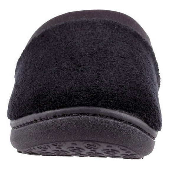 Isotoner Women's Terry and Satin Slip on Cushioned Slipper with Memory Foam for Indoor/Outdoor Comfort Flat Sandals BLK-8/9