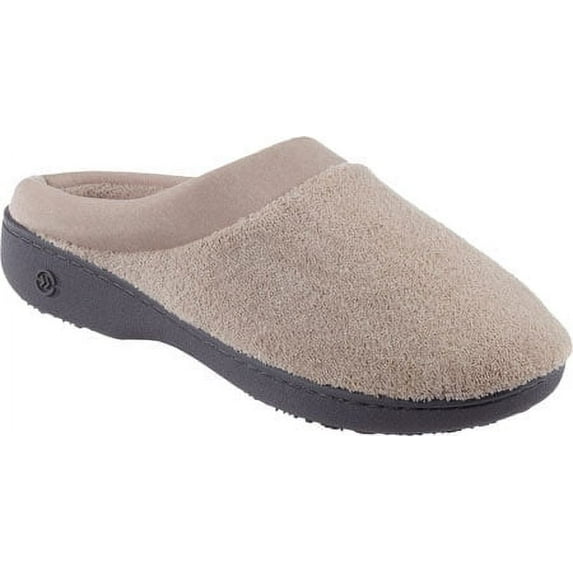 Isotoner Women's Terry and Satin Slip on Cushioned Slipper with Memory Foam for Indoor/Outdoor Comfort Flat Sandals STO-7/8