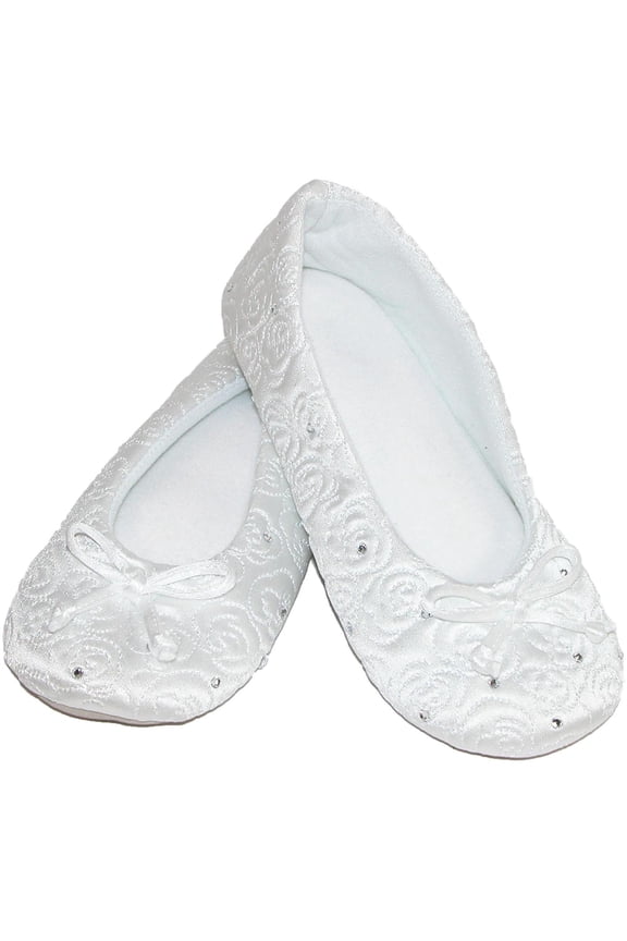Womens Ballerina Slippers With Terry Lined & Rose Quilt Ballet WHI-XL