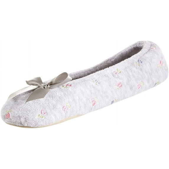 Isotoner Womens Embroidered Terry Ballerina Slippers HGY-XL