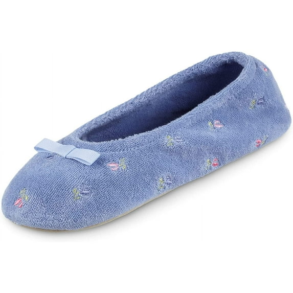 Isotoner Womens Embroidered Terry Ballerina Slippers PER-S