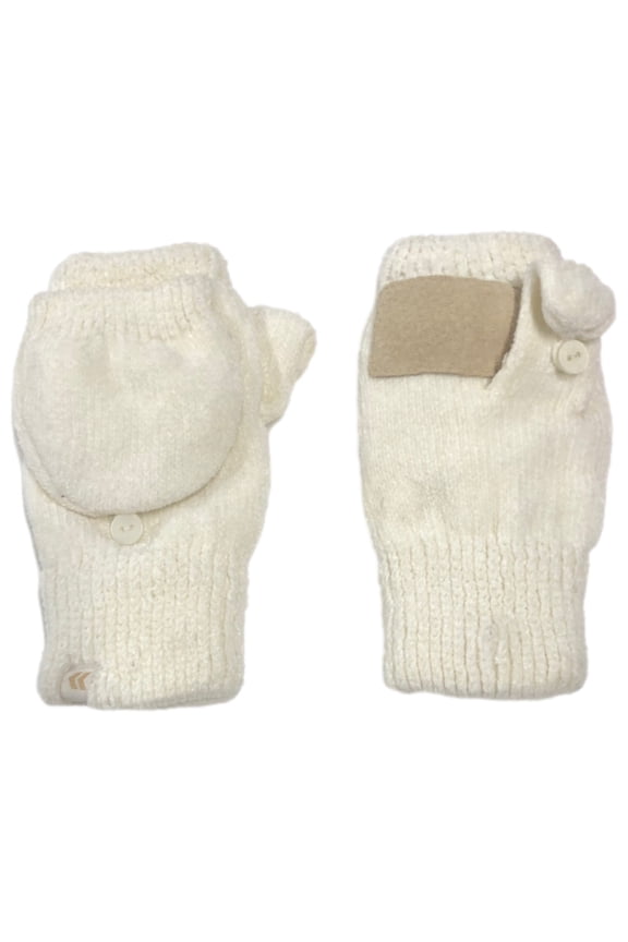 Womens Ivory Chenille Fingerless Convertible Flip Top Gloves