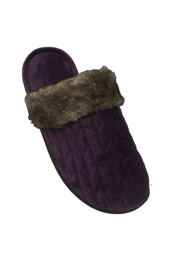 Womens Plush Quilted Deep Purple Slippers Scuffs 8.5-9