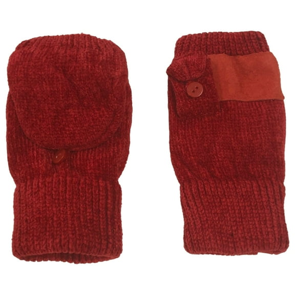 Isotoner Womens Red Chenille Fingerless Convertible Flip Top Gloves