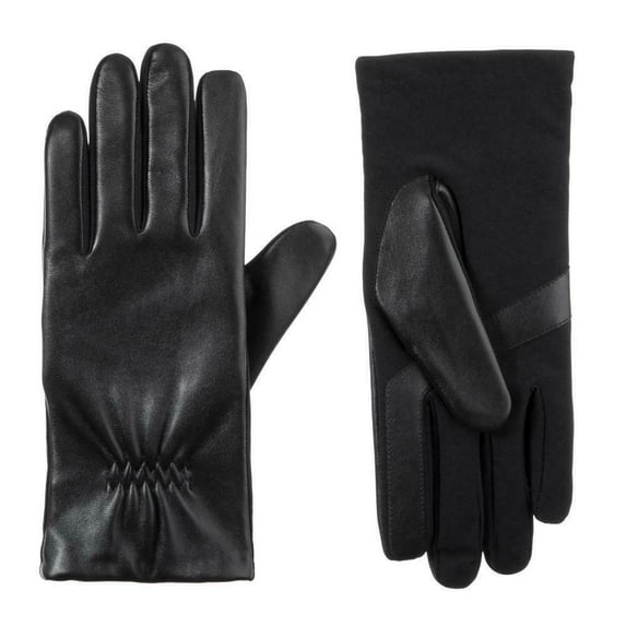 Isotoner Womens Stretch Leather Gloves - A30061 (Black L/XL)