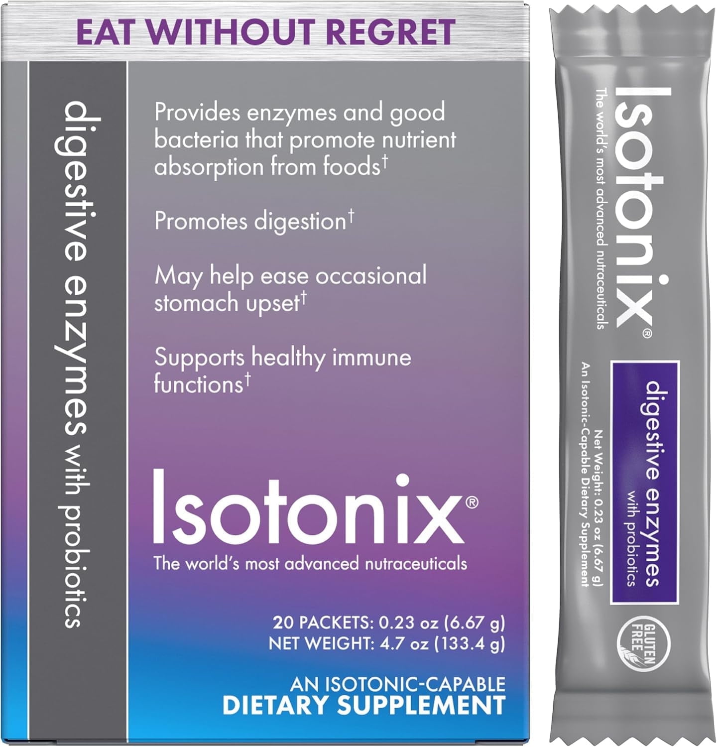 Isotonix Digestive Enzymes with Probiotics: Advanced Digestive Support, Nutrient Absorption, Healthy Cholesterol & Skin with DigeZyme & Lactospore – Isotonic Drink Mix, 40 Servings - 20 Packets