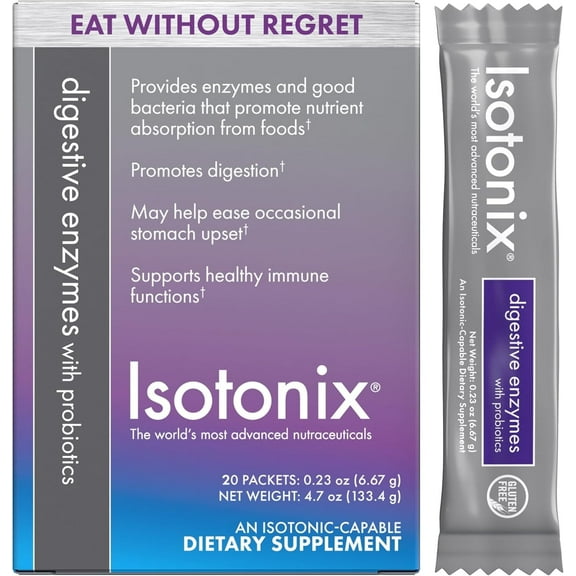 Isotonix Digestive Enzymes with Probiotics: Advanced Digestive Support, Nutrient Absorption, Healthy Cholesterol & Skin with DigeZyme & Lactospore Isotonic Drink Mix, 40 Servings - 20 Packets