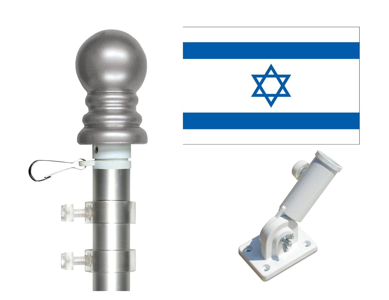 Israel 3'x5' Flag and Spinner Flagpole Set, Includes Flag, 6' Spinner Pole and Bracket