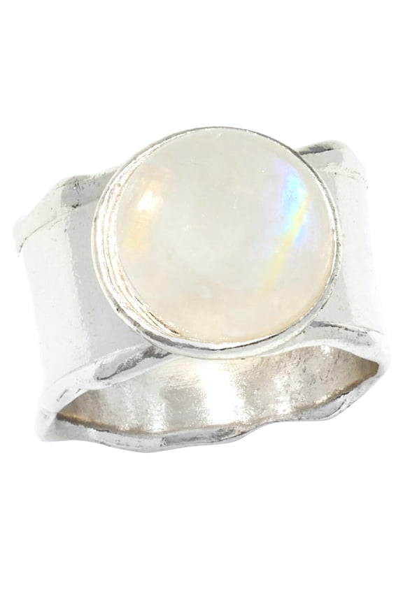Sterling Silver Moonstone Cigar Band Ring, Size 6