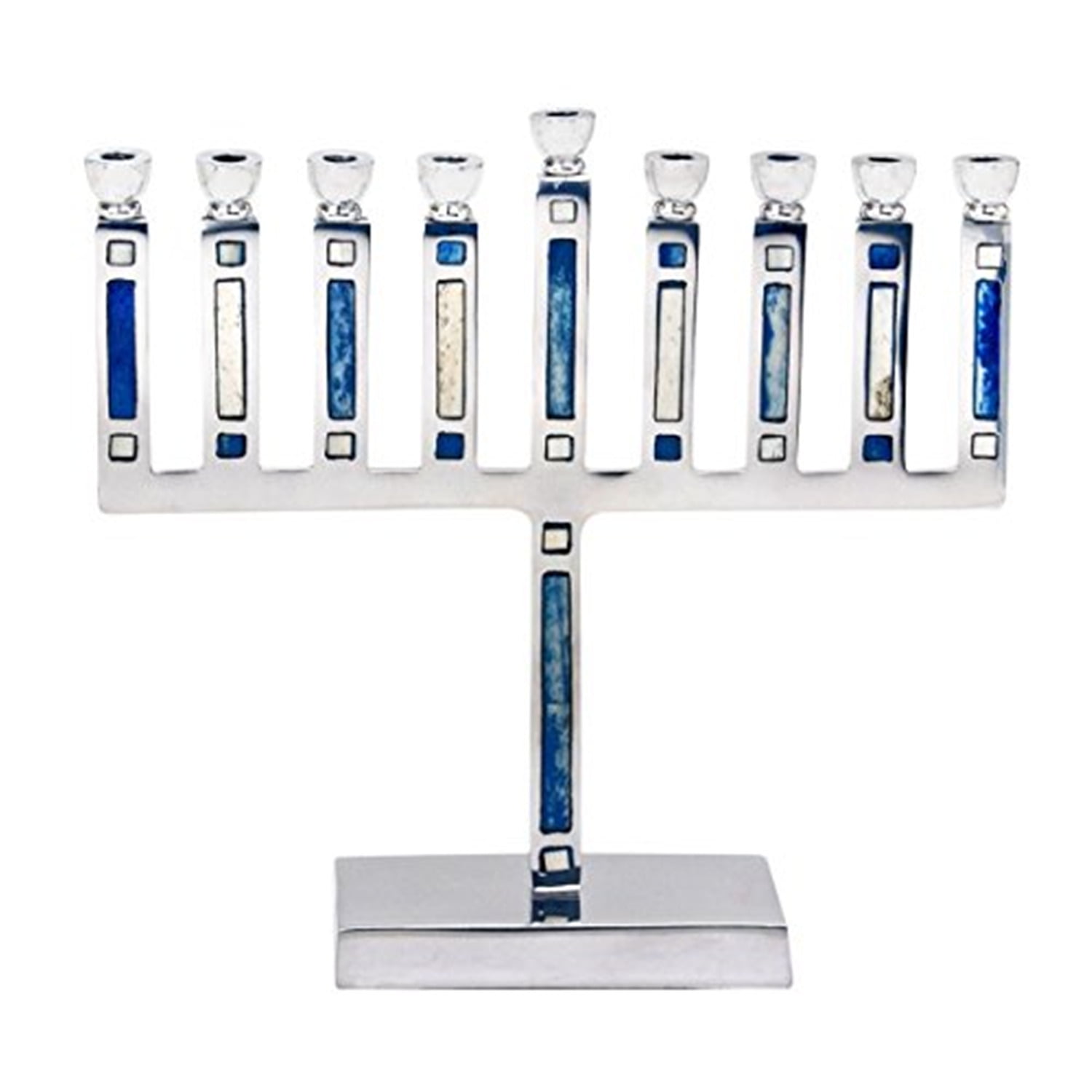 Israel Giftware Designs Aluminum Menorah with Blue & White Inlay