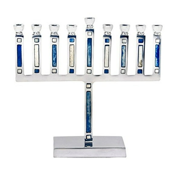 Israel Giftware Designs  Aluminum Menorah with Blue & White Inlay