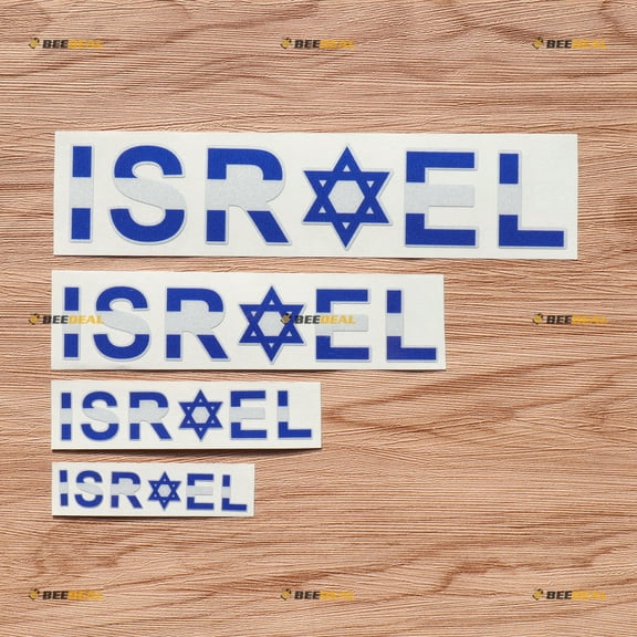 Israel Israeli Letters Flag Star of David Decal Vinyl Sticker Jewish Jew - 4 Pack Reflective, 3 Inches, 4 Inches, 6 Inches, 8 Inches- for Car Boat Laptop Cup Phone