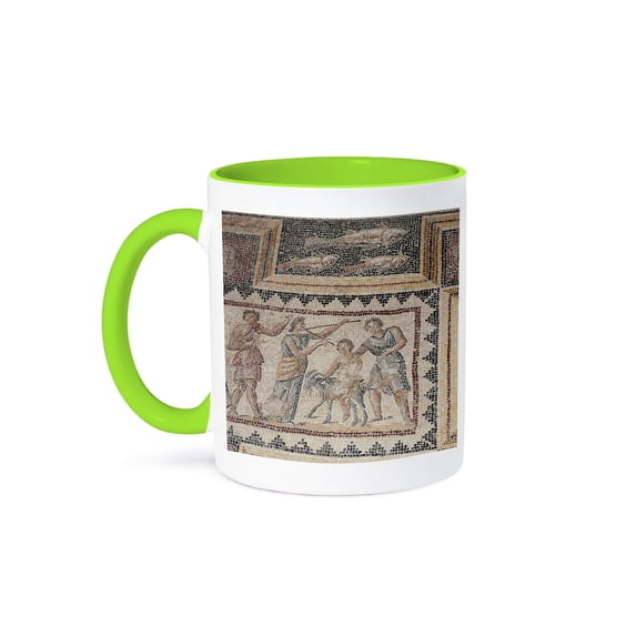 3dRose, Israel, Lower Galilee, Zippori National Park, mosaic - AS14 ECL0029 - Ellen Clark, 11oz Two-Tone Green Mug
