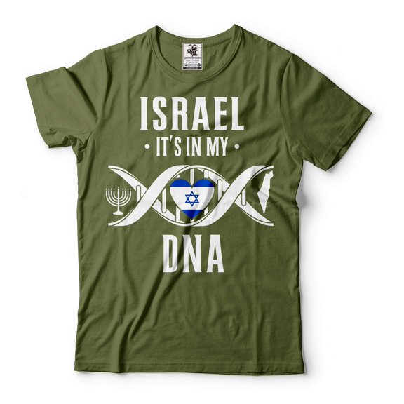 Israel Patriotic Shirt Israel Flag Shirt ISrael DNA Shirt It's In MY DNA Shirt Israeli Shirts (Large Military Green)
