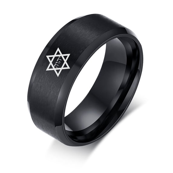 Israel Talisman Ring - Stainless Steel Kabalah Star of David Hebrew Name of God Yahweh Protection Finger Ring for Men Women, 8mm, Size 9