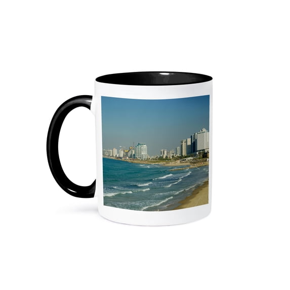 3dRose, Israel, Tel Aviv, beach along the coastline, 11oz Two-Tone Black Mug
