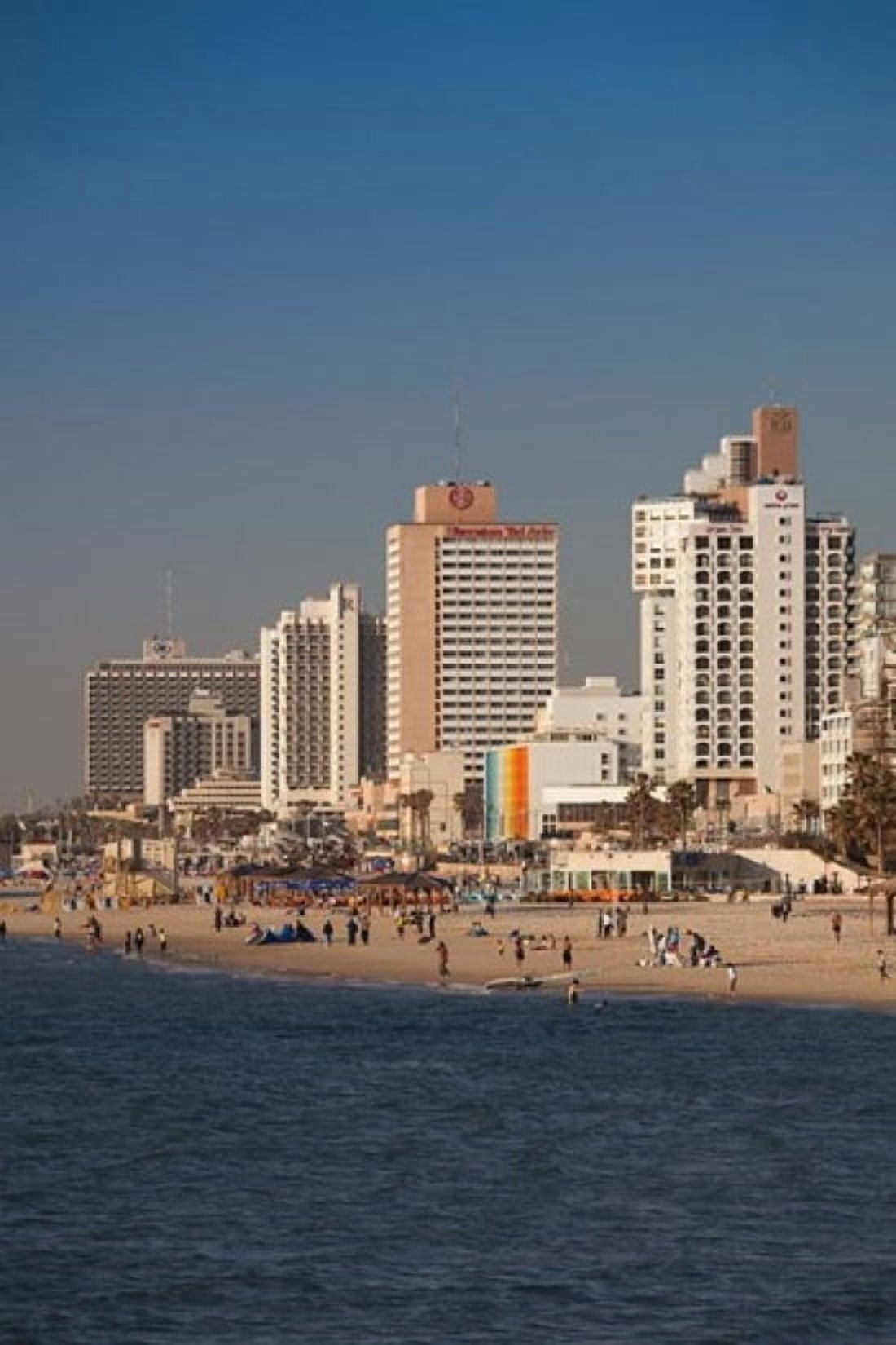 Israel Tel Aviv beachfront hotels late afternoon Canvas Art - Walter Bibikow DanitaDelimont (19 x 28)