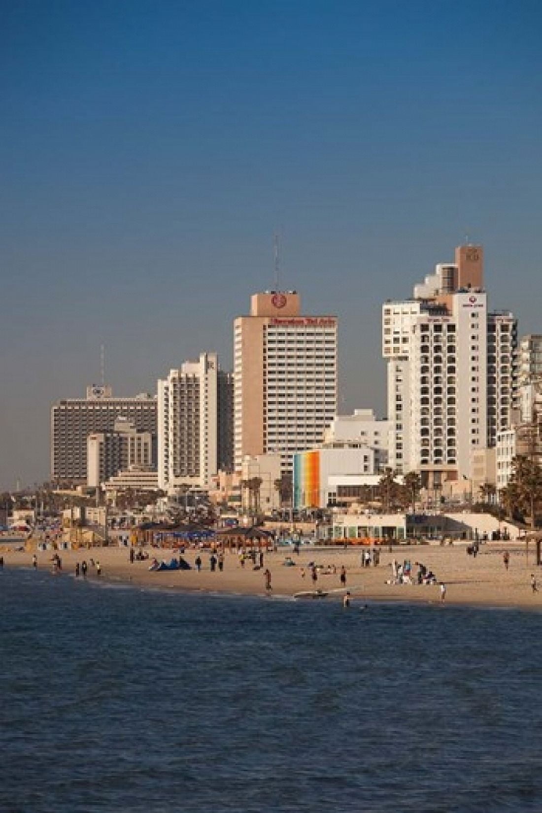 Israel Tel Aviv beachfront hotels late afternoon Canvas Art - Walter Bibikow DanitaDelimont (24 x 36)