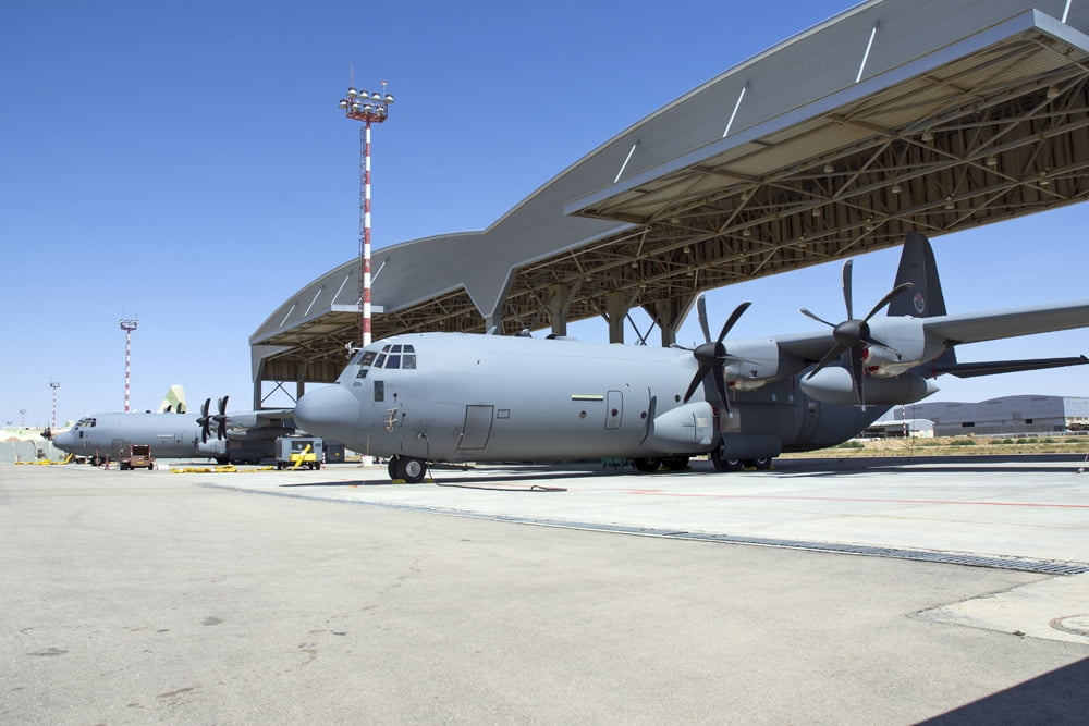 Israeli Air Force C-130J Shimshon aircraft parked at Nevatim Airbase Canvas Art - Daniele FaccioliStocktrek Images (17 x 12)