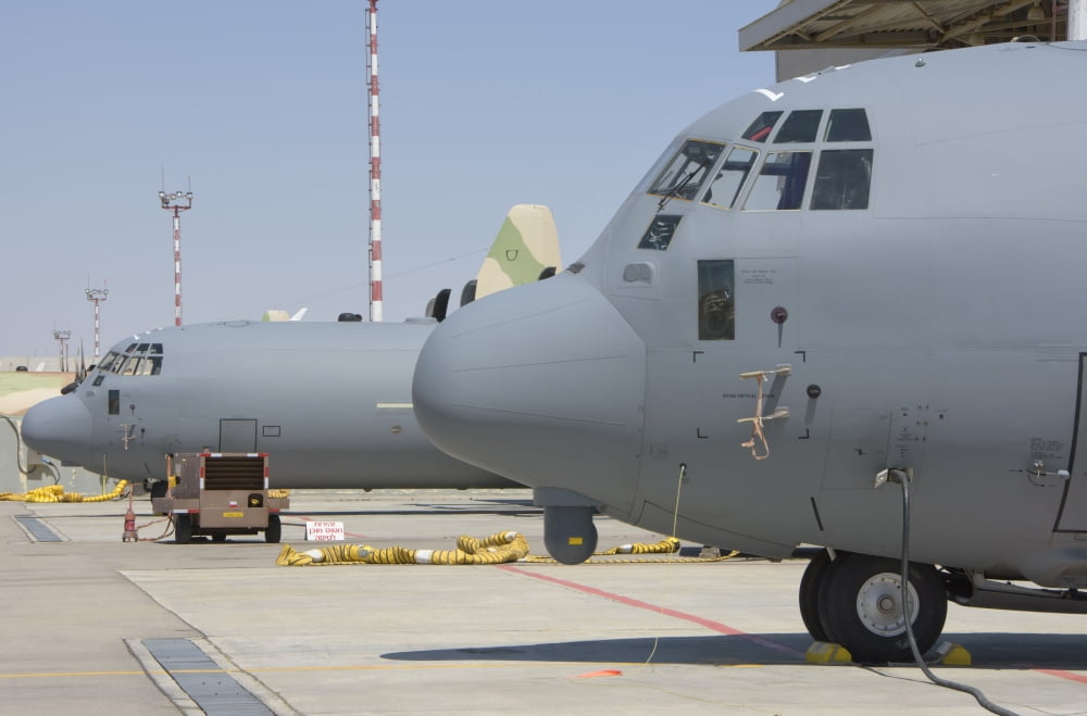 Israeli Air Force C-130J aircraft at Nevatim Air Base Israel Canvas Art - Giovanni CollaStocktrek Images (17 x 12)